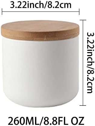 Ceramics Food Storage Jar with Wooden lid,Ceramics Food Storage Canister for Coffee, Sugar, Tea, Spices and Nuts (White 8.79oz/260ml)