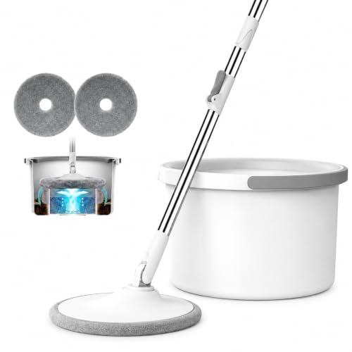Image of Spin Mop for Home Cleaning Floor ^ 360 Rotating Mops for Floor Cleaning Deluxe System 𝐒𝐞𝐥𝐟 𝐒𝐞𝐩𝐚𝐫𝐚𝐭𝐢𝐨𝐧 Dirty and Clean Water System 2Pcs Reusable Microfiber Pad