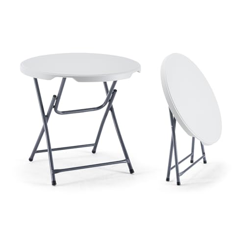 KAIHAOWIN Table Pliante 80cm Table de Camping Ronde Table de Salle à Manger en Plastique Peu Encombrante Table de Jardin Pliante Blanche pour l'extérieur Intérieur