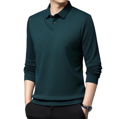 Men's Striped Lapel Fake Two-Piece Shirt Long Sleeve, Spring Fall Casual Fashion Base Tops, Business Casual Shirts for Men