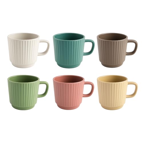KORAT Set di 6 Tazze in Ceramica da 300 ml Tazze Colazione Colorate con Design Rigato Verticale Mug Resistenti per Caffè, Tè, Cappuccino Stile Moderno e Pastello Lavabili in Lavastoviglie