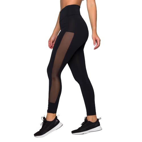 Calça Legging Fitness Feminina Dily Poliéster com Tule Lateral Zero Transparência (GG)