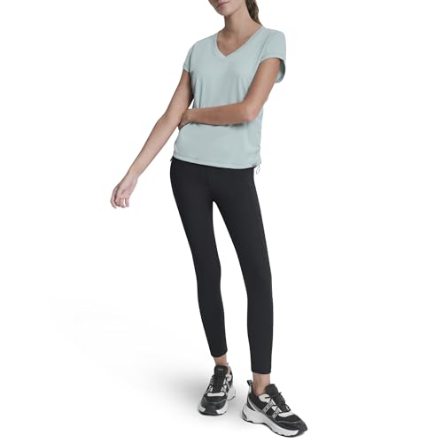 Image of DKNY Women's Short Sleeve V-Neck Tech Ruched Side Seam Active T-Shirt