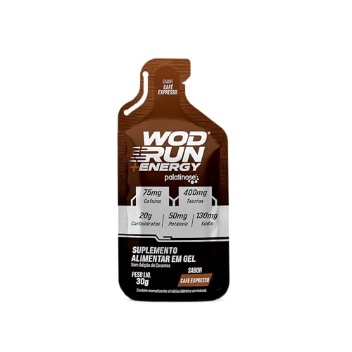 Energy Gel Wod Run+ 30g - Display C/ 10 Unidades Café Expresso - Com Cafeína, Taurina e Carboidratos Palatinose, Maltodextrina e Frutose.