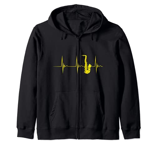 Saxofón Heartbeat Alto Sax EKG Pulseline Jazz Band Sudadera con Capucha