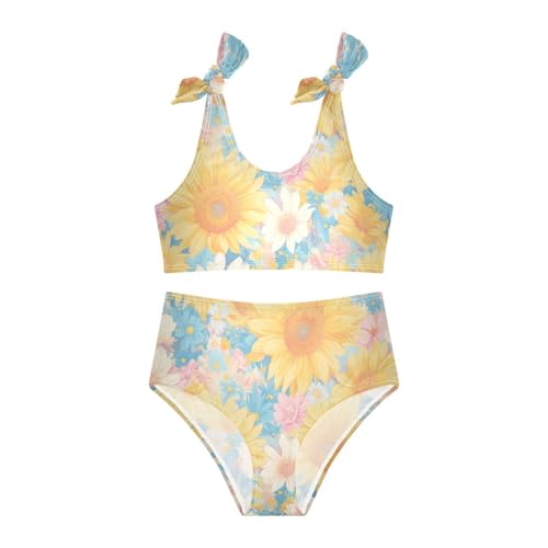 KLL Sunflowers Pattern Artistic Girls' 2 Piece Bikini Sets Quick-Dry Swimsuits Swimwear Cute Shoulder Strap3