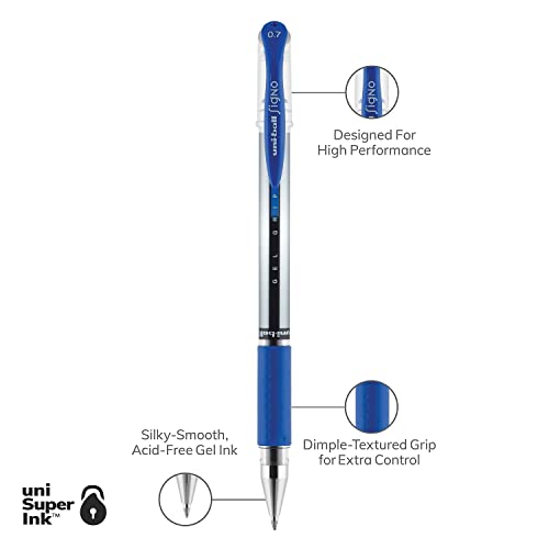 Uni-Ball 65451 Signo Gel Grip Roller Ball Stick Pen, Blue Ink, Medium, Dozen #TOP7