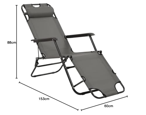 Bakaji Sedia Sdraio Reclinabile In Lettino Prendisole Esterno Giardino Poltrona Relax Pieghevole In Metallo E Tessuto Oxford Traspirante Con Poggiatesta Imbottito Terrazzo Piscina Spiaggia (Grigio) - 2
