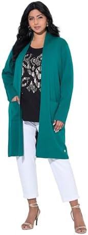 Ulla Popken Damen große Größen Übergrößen Plus Size Strickjacke, Lange, offene Form, weicher Feinstrick