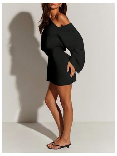 Image of SOLY HUX Women's Asymmetrical Mini Dress Off The Shoulder Long Sleeve Casual Bodycon Dresses
