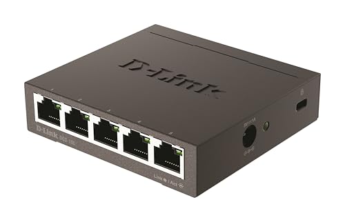 Image of D-Link DGS-105, 5 Port Gigabit Ethernet Switch Unmanaged, Network Splitter, Silent Fanless, Network Hub, Sturdy Metal with Shielded Ports, Desktop /Wall Mount, QoS, Energy Saving, Plug and Play