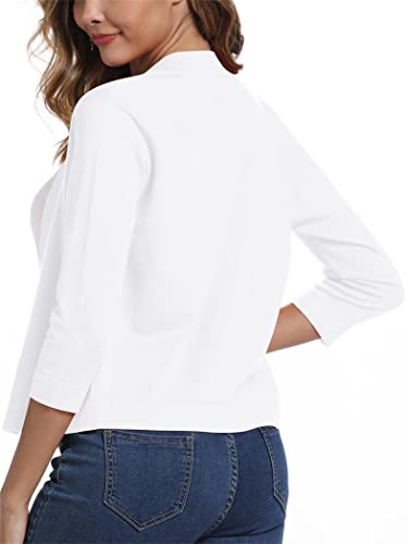 Exchic Women's Cropped Shrug Cardigan 3/4 Sleeve Open Front Cardigan Sweater (White, L) #TOP2
