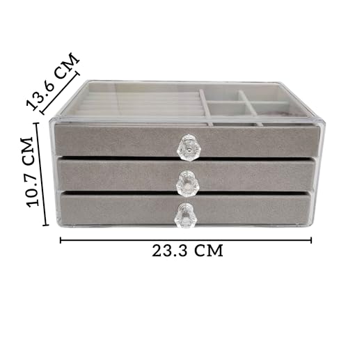 Porta Joias Organizador Acrílico Com 3 Gavetas Aveludada E Divisórias Super Prático e Design Elegant