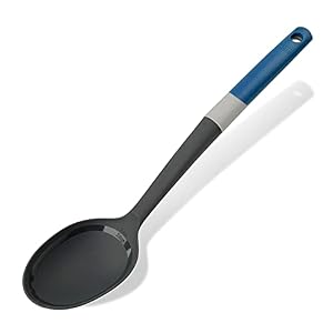 Tasty Serving Spoon with Measurements, Non-Stick Cooking Spoon, Spoon Ladle with Soft Grip Handle, Stirring Spoon, Non-Scratch Kitchen Utensil, Dimensions, 34 x 7 cm, Colours, Dark Blue, Grey