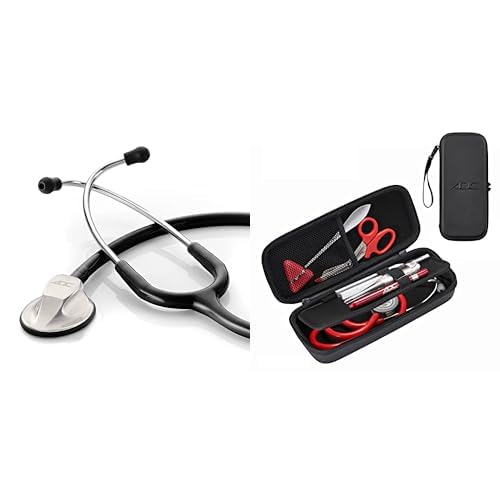 ADC Adscope Model 615 Black Platinum Sculpted Clinician Stethoscope with Tunable AFD Technology and Small Black Medic Case