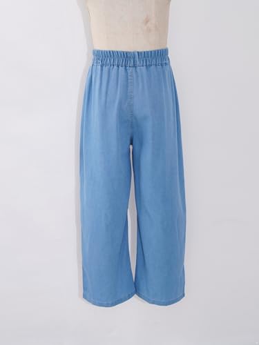 Girls Jeans Casual Denim Trousers Elastic Waist Wide Straight Leg Pants Kids Jeans 5-16 Years4