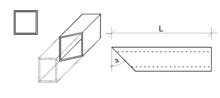 Vierkantrohr S235JRH (100x100x3mm - 2000mm - einseitige Gehrung 45 Grad)