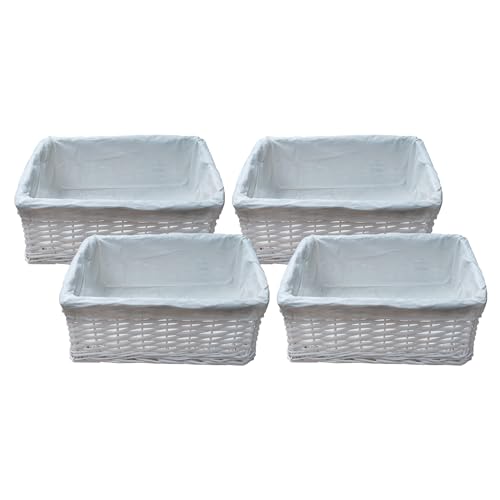Arpan White Wicker Storage & Hamper Basket with White Cloth Lining – Small, Medium & Large Gift Baskets for Xmas, Wedding, Confetti & Parties, Snack Basket, Wicker Baskets Multipack