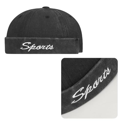 Image of Classic Vintage Style Solid Color Sailor brimless Skull hat Casual Washed Cotton Rolled Cuff Harbour Hat