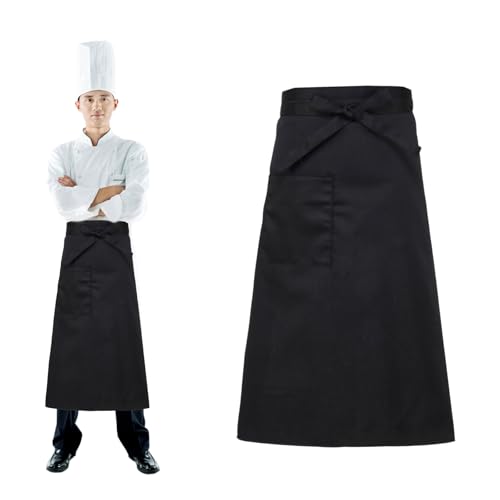 2 Stück Schürze Schwarz, Schürzen Gastronomie Wasserdicht, Halbschürze Damen mit Taschen, 69x68cm, Vorbinder Schürze Lang, Kellnerschürze Grillschürze, Bistroschürze Taillenschürze, Küchenschürzen