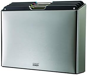 Joseph Joseph Folio 4-Piece Colour coded Chopping Board Set, Slimline case for organised storage, Regular Silver