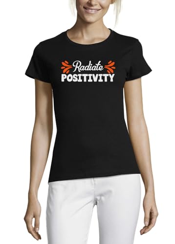 T-shirt coton femme noir col rond imprimé orange tendance