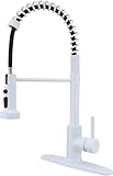 White Kitchen Faucet,Spring White Kitchen Sink Faucet with Pull Down Sprayer and Deck Plate, High Arc Single Handle Classic Stainless Steel Sink Faucets,Suitable for Farmhouse Camper Laundry Rv Bar