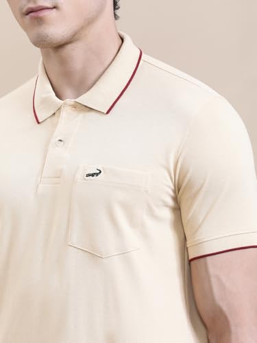 Image of CROCODILE Men Solid Polo T-Shirt | 100% Cotton | Short Sleeve | Slim Fit | Button Placket White