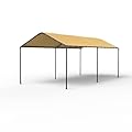GOJOOASIS 10x20 Carport Heavy Duty Portable Garage Shelter Metal Car Canopy Tent with UV-Resistant & Weatherproof Top Cover for RV & Vehicles (Yellow, 10x20 Without sidewalls)