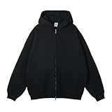 XDFVC Oversized Sweatshirt for Men Full Zip Up Winter Cotton Solid Color Hoodies Unisex Wash Heavyweight Basic Hooded Jacket Black