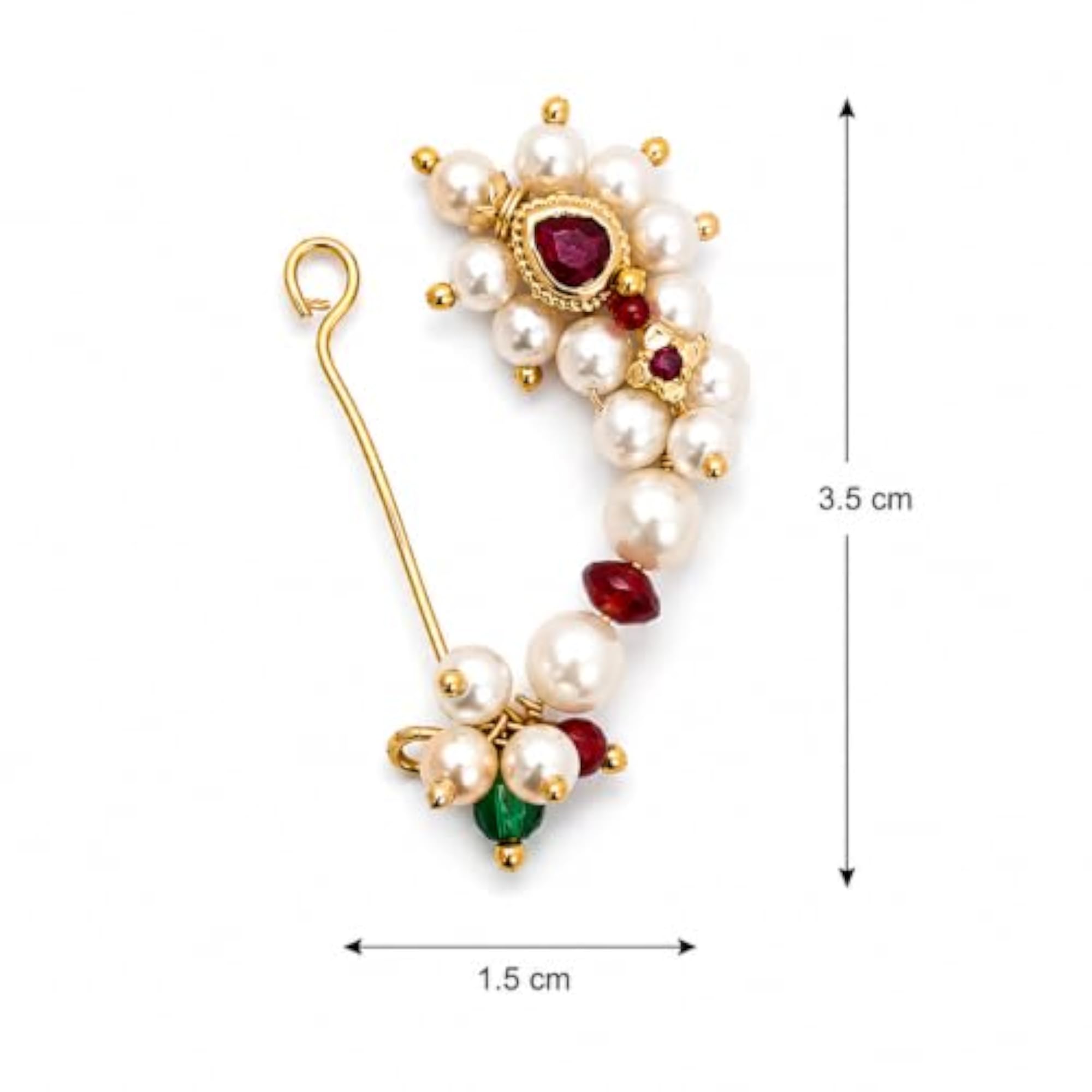 Maharashtrian Pink Stone & Pearl Stud Nose Pin, Traditional