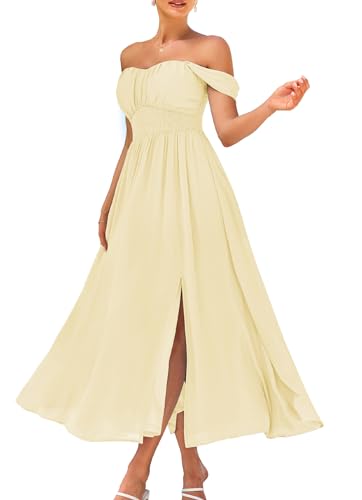 Image of GRACE KARIN 2026 Women's Summer Floral Wedding Guest Dress,Beach Flowy A Line Maxi Off Shoulder Bridesmaid Dresses