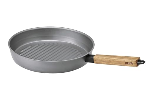 Beka Nomad - Poêle Gril Acier Carbone - 28 cm - Antiadhésif Naturel Sans PFAS - Poignée Bois - Tous Feux Compatible Induction