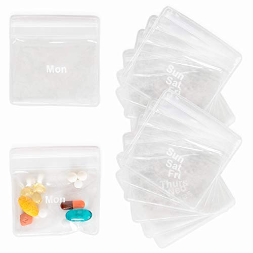 Telotravel Am/Pm Bi-Folding Pill Organizer + 28 Reusable Pill Baggies For Prescription + Vitamins - Labeled Monday-Sunday Pouches, Grey Travel Pill Case #TOP1