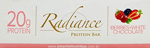 Essential Nutrition Radiance Barra de proteínas, Sabor Frutas Vermelhas com Chocolate Branco, 8 Unid
