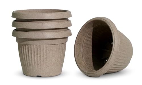 Image of Harshdeep Flower Pots for Home Decoration - Bello - Indoor Living Room Balcony Garden Decorative Round Earth Friendly 10 Inch Planter Made of Bamboo and Rice Husk Recyclable Set of 4 (Cream)