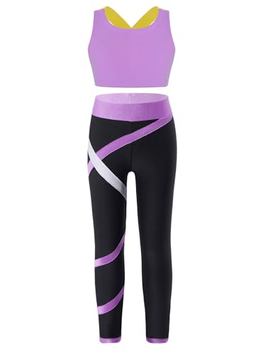 TiaoBug Kids Girls 2 Piece Sports Dance Outfits Tank Crop Tops with Athletic Leggings Sets for Gymnastics Yoga