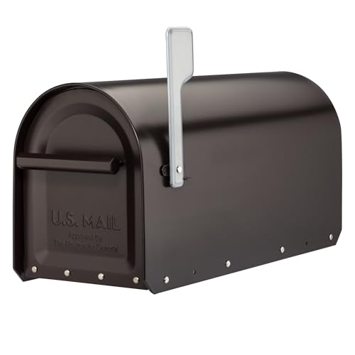 Image of Architectural Mailboxes Sequoia Galvanized Steel Post Mount Mailbox, Compatibility Code G, 5560RZ-SR, Rubbed Bronze, Large Capacity | Galvanized steel build for outside with rust-resistant powder-coat finish and a magnetic door closure. USPS approved.