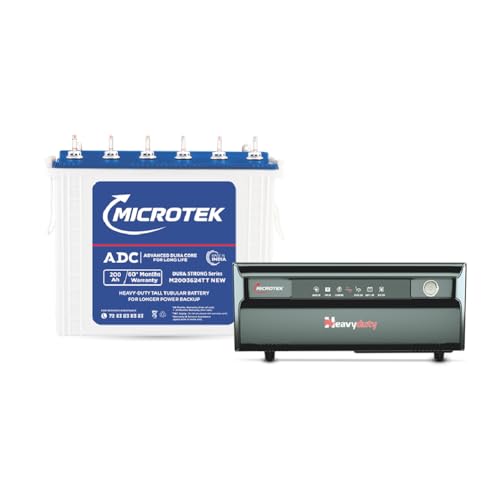 Image of Microtek Inverter with Battery Combo for Home, Office & Shops | Heavy Duty UPS 1550-vTURBO 12V Digital Wave 1250VA + M2003624TT 200Ah Inverter Battery |Warranty: 3Years(Inverter)&5Years(Battery)