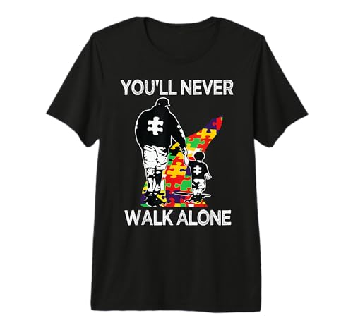 Autism Dad Support Alone Puzzle You'll Never Walk Premium Tri-Blend T-Shirt