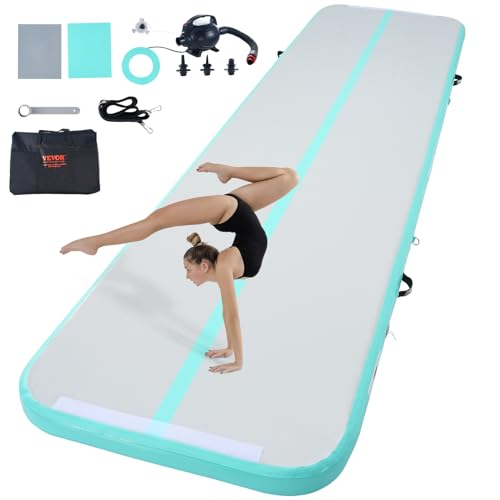 VEVOR Tapis de Gymnastique Gonflable 10 cm Épaisseur, Piste d’Acrobatie avec Pompe Électrique,...