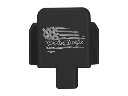 NDZ Performance Slide Cover Back Plate for Sig P320 Series 9 mm .40 .357 .45 ACP, Black Aluminum with Silver Laser Engraved US Flag Patriotic Images - We The People Flag
