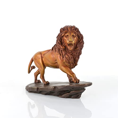 Fairyville Bronze Lion -The King Of Beasts - Pure Copper Statue Of Lion - Brass Sculpture Collectable Table Decor - Figurine For Home Decorations And Gift (Medium L11.8'') #TOP4