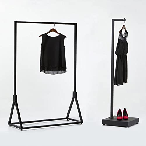 FURVOKIA Modern Simple Heavy Duty Metal Rolling Garment Rack with Wheels,Storage Clothing Rack (Black Square Tube A, 47.2 L)