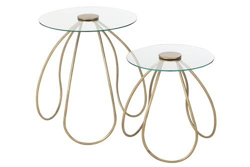J-Line Table Rond - métal/Verre - Or - Set de 2