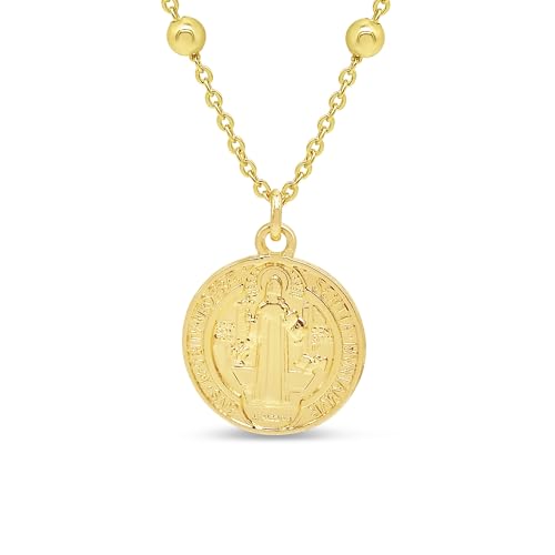 14k Gold Plated Catholic Medallion Necklace, 17.5 Inches