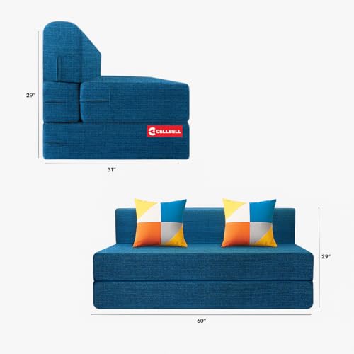 Image of CELLBELL Comfy Sofa Cum Bed 5x6.25 Feet | Foldable Dual Use Couch Bed with Soft Cushions, Washable Fabric Cover & Sturdy Frame | Space Saving Modern Design for Living Room, Bedroom & Guest Use (Teal)