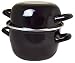 Olla grande para cocinar mariscos redonda esmaltada negra mejillón con asas 22 cm
