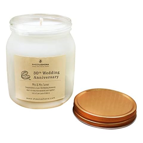 30th Year Pearl Personalised Wedding Anniversary SOYA Wax Honey Jar Candle (White Linen, Large) Cover