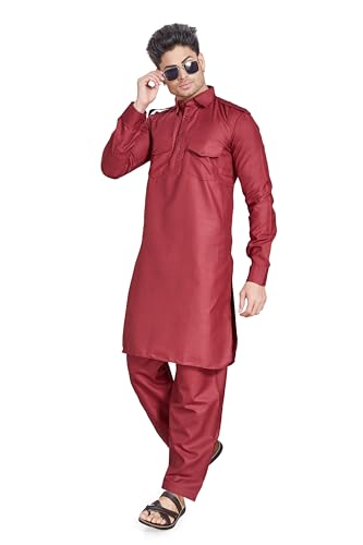 Image of DIVISIVE Men's Cotton Blend Pathani Kurta Pyjama Set